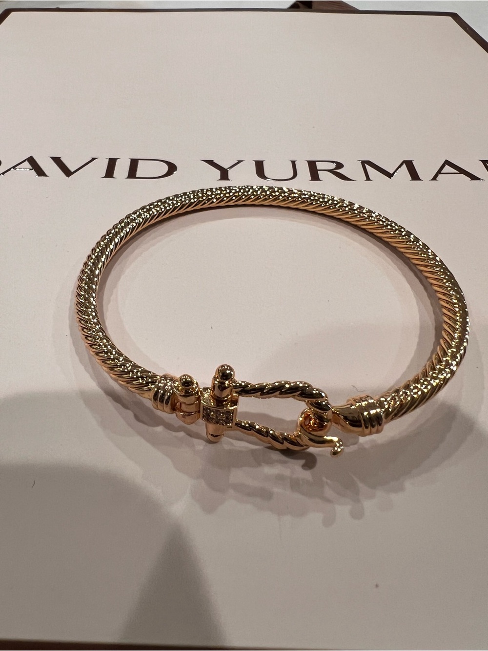 Gold Twisted Cable Bracelet with Decorative Hook Clasp